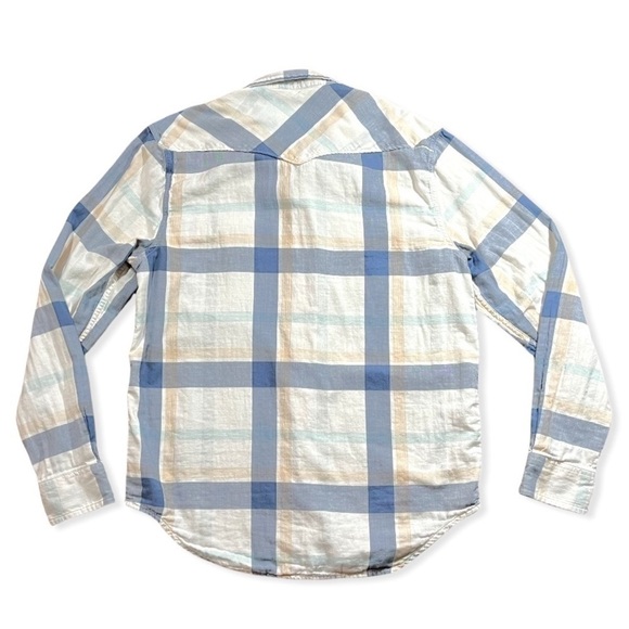 Lucky Brand Basic Western Flannel Blue & Cream Mens Button Down sz M - Picture 2 of 13